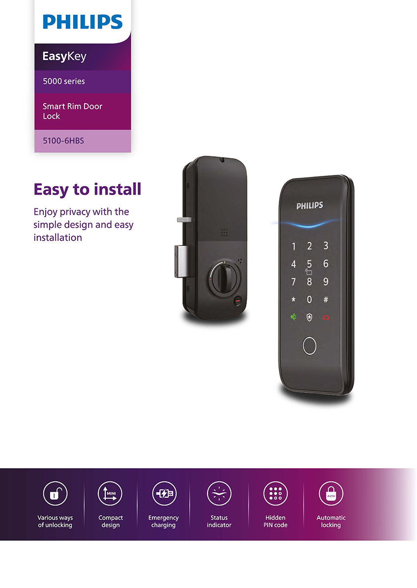 PHILIPS Smart Rim Door Lock 5100-6HBS